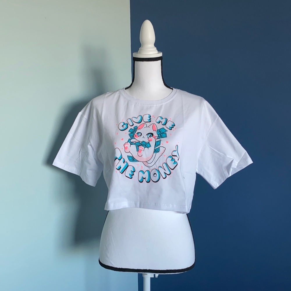 NWOT! Give me the money cat crop top